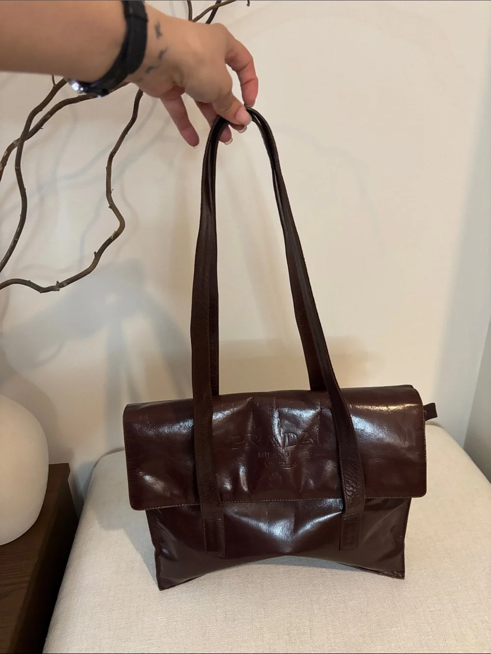 Prada Brown Leather Shoulder Tote